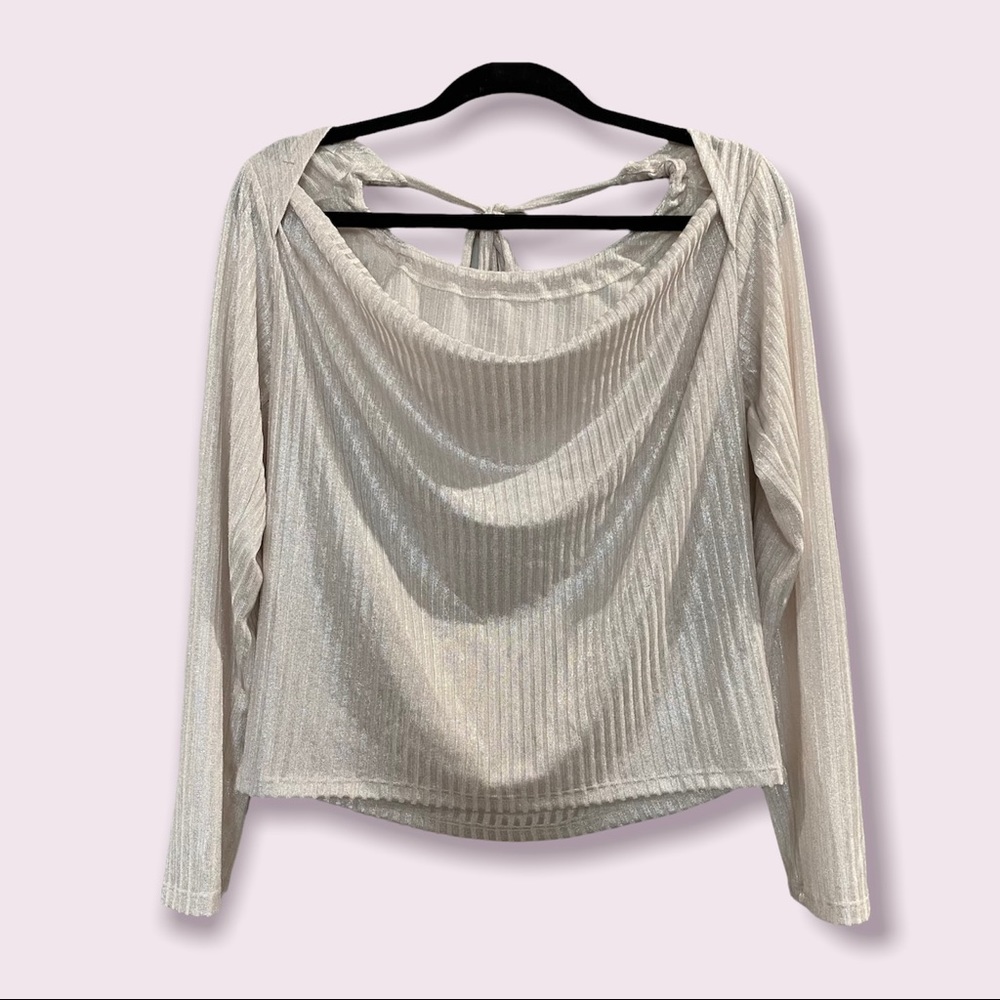 Stateside Metallic Thread Boat Neck Cowl Blouse Cream Silver Small